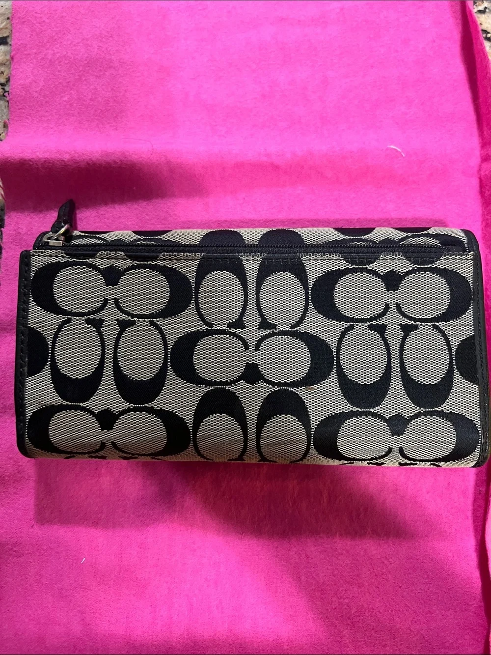 Coach Black and Beige Signature Fold Wallet